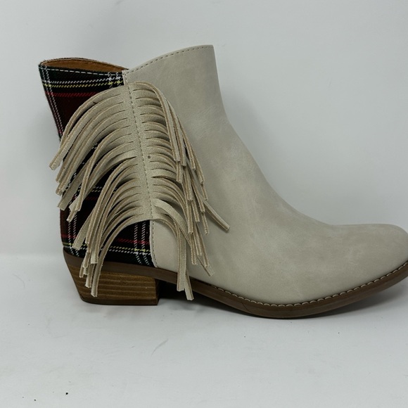 Code West Ankle Boots Womens 7 Beige Faux Leather Western Low Key Plaid Fringe - Picture 5 of 6